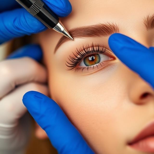 Brow technician shaping a client's eyebrow