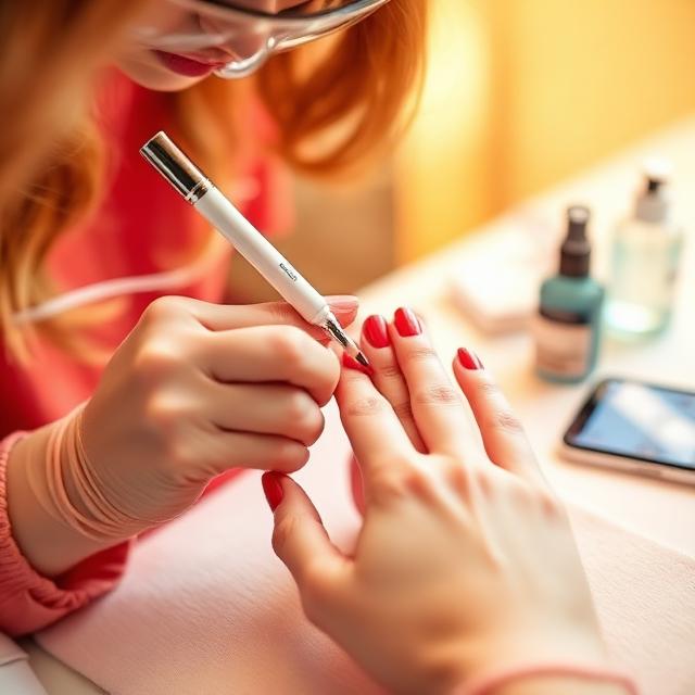 Nail artist painting a client's nails at a manicure table